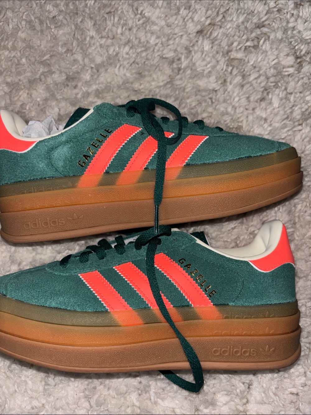 adidas Gazelle Platform Sneaker in Teal with Neon Coral Stripes